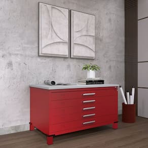 Mapoteca de Aço Fixa com 05 Gavetas Vermelho/Cinza