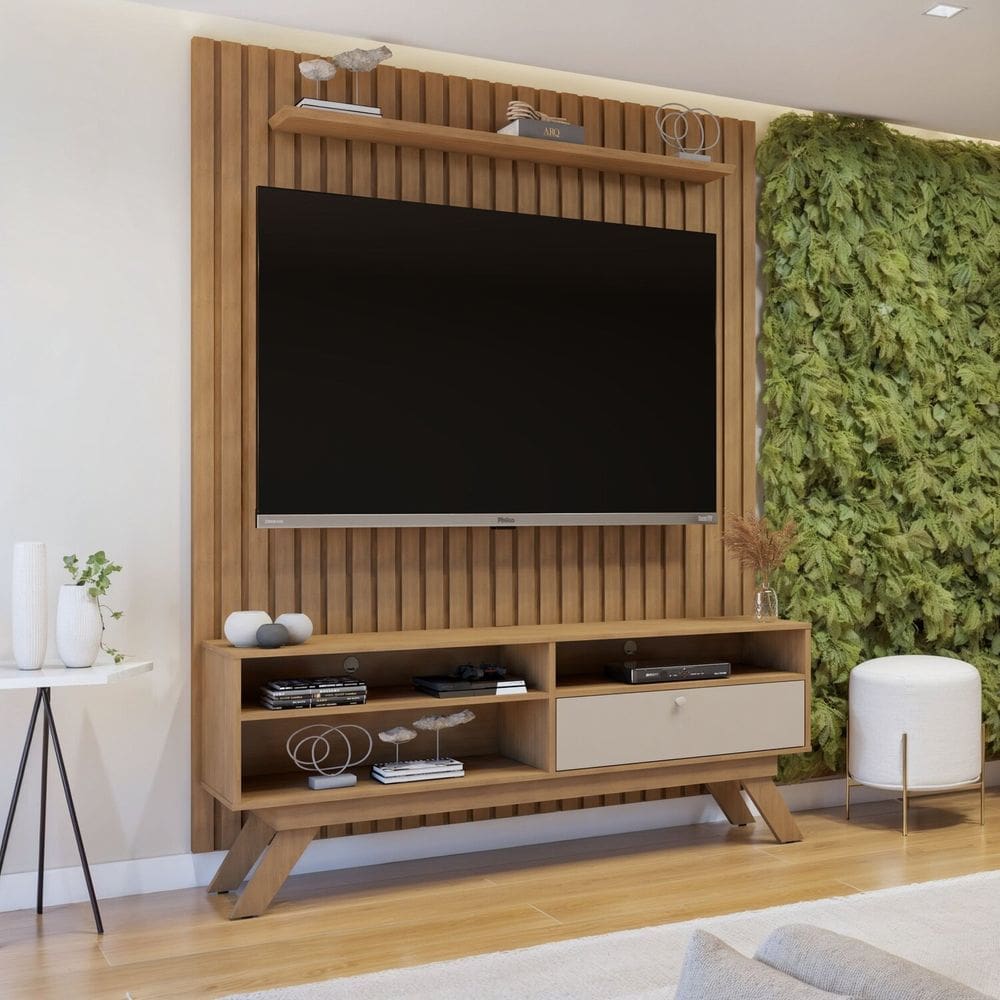 Rack Houston com Painel Vitória para TV até 50 Polegadas Cinamomo/Off White