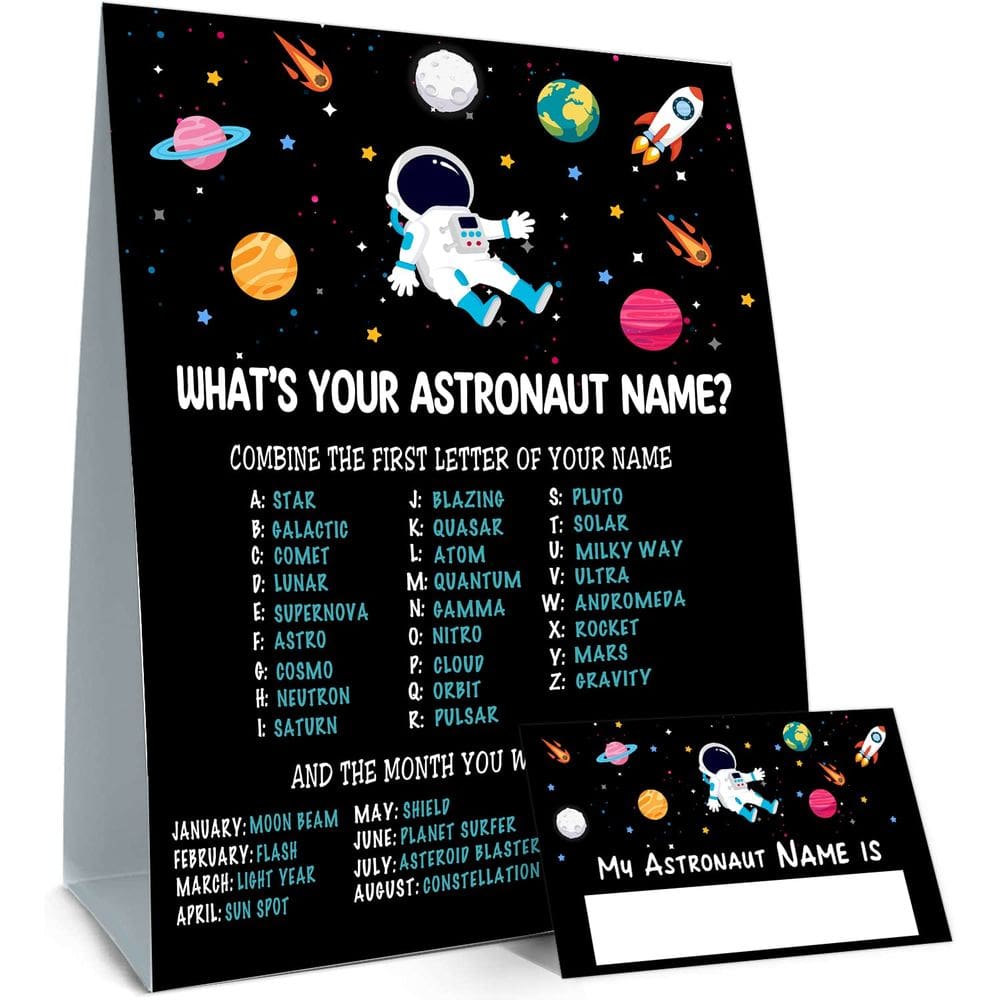 Jogo AloDR Astronaut Name com 30 cartas de festa de aniversário