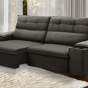 Sofá Retrátil e Reclinável Vannes 245cm com Porta Copos e Objetos Marrom