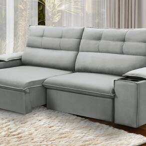 Sofá Retrátil e Reclinável Vannes 2,25cm com Porta Copos e Objetos Prata