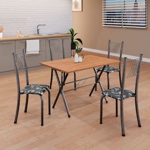 Conjunto de Mesa Tubular 062 100x60cm Tampo em MDF com 4 Cadeiras Sara Preto Floral / Mart Prata