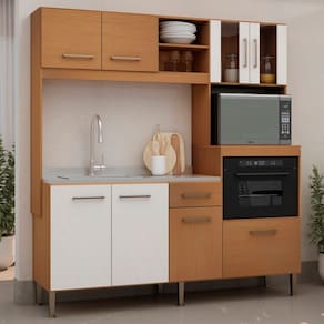 Cozinha Compacta com Porta de Vidro 180 cm de Largura Helena Freijo/White Laca Brilho