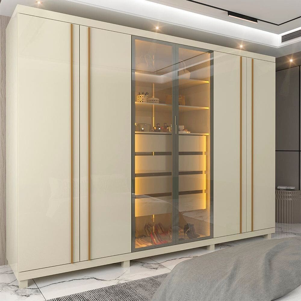 Guarda-Roupas Casal 6 Portas com Pés e Led Absolut New Reflecta 100% MDF Off White