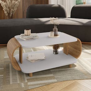 Mesa de Centro Floripa 35cm x 92cm Off-White/Cinamomo