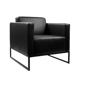 Poltrona de Espera 1 Lugar com Base em Aço Tubular Quadrado Preto