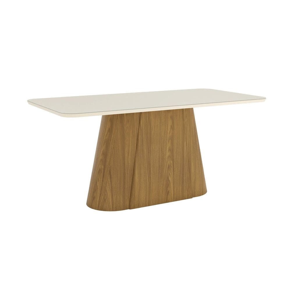 Mesa Olívia Para 6 Lugares Tampo 180cm com Vidro Canto Arredondado Marrom/Off White