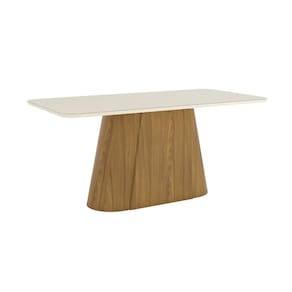 Mesa Olívia Para 6 Lugares Tampo 180cm com Vidro Canto Arredondado Marrom/Off White