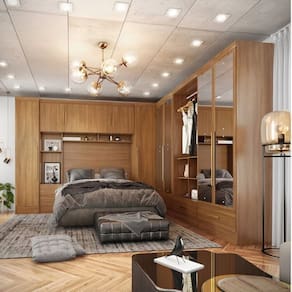Quarto Modulado Casal Completo 6 Peças 6 Portas 5 Gavetas com Maleiro e Espelhos Smart Plus Cinamomo