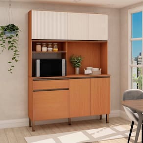 Cozinha Compacta Marina 100% MDF Portas Frisadas Riscada Freijo/White Laca Brilho Frisado
