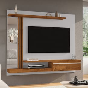 Painel para TV até 55 Polegadas LED Prateleira de Vidro Denver Off-White/Naturalle