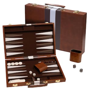 Jogo de tabuleiro de gamão Happy Hippo Deluxe Leather Brown
