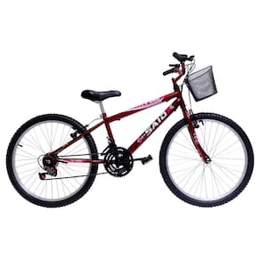 Bicicleta Aro 24 Feminina 18 Marchas Kitty com Cesta Saidx