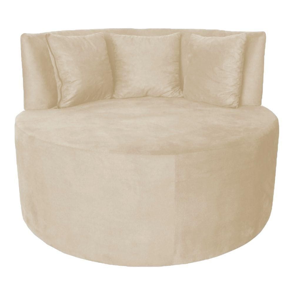Sofá Puff Chaise Estofada Redondo Barcelona Almofadas Suede Porcelana Eli Móveis E Decoração