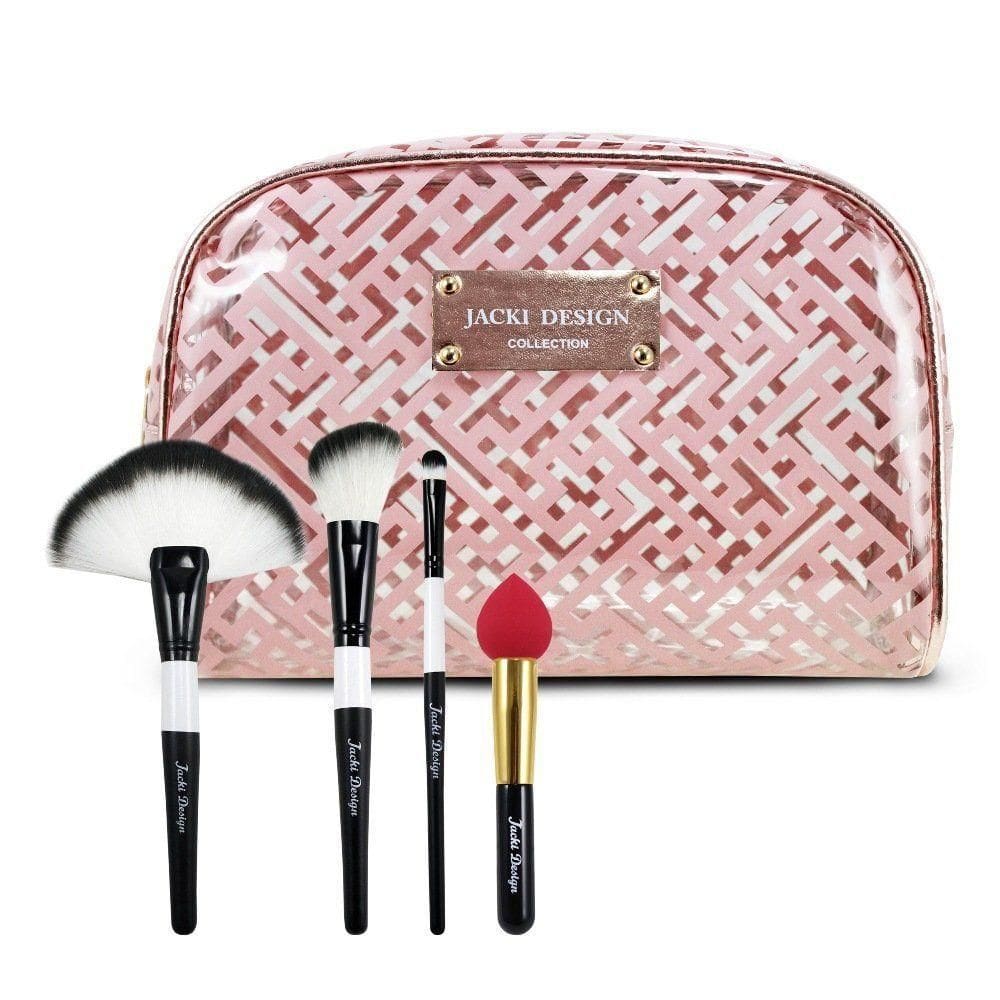 Kit Necessaire, Pincel Profissional 3pcs, Pincel Esponja Rosa