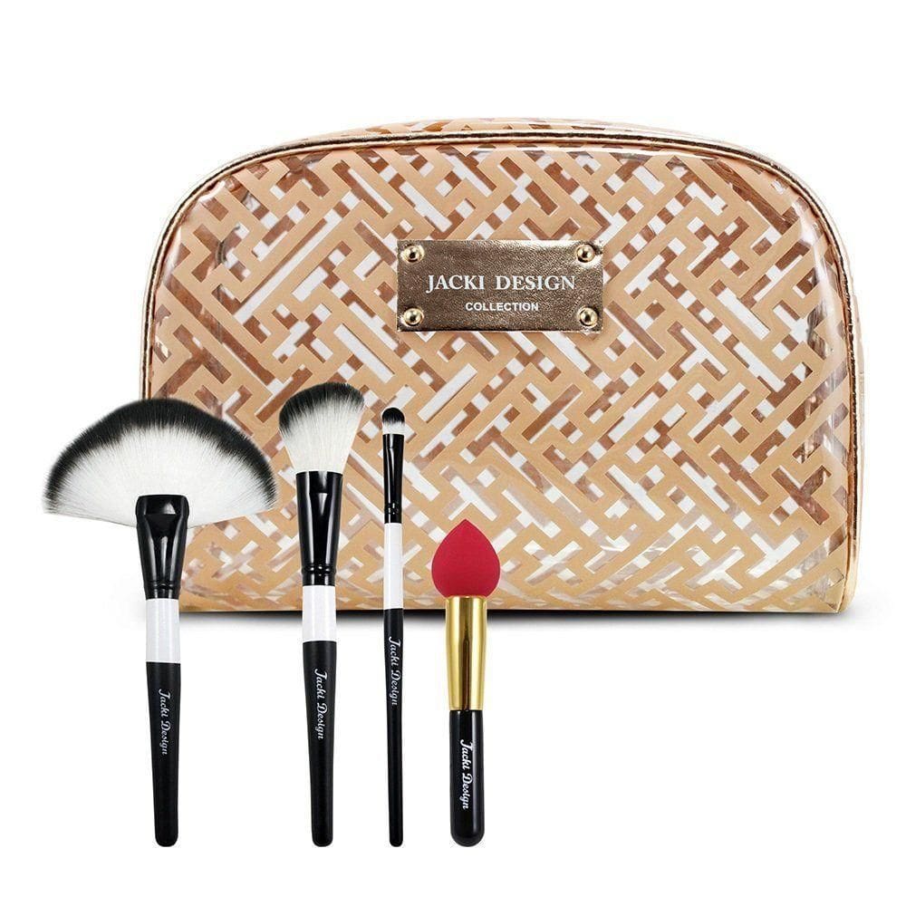 Kit Necessaire, Pincel Profissional 3pcs, Pincel Esponja Dourado