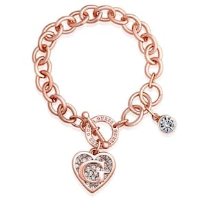 Pulseira GUESS em tom de ouro rosa com corrente redonda de 19 cm com pingentes