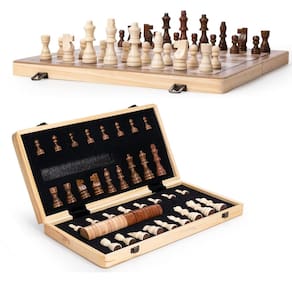 Conjunto de xadrez, tabuleiro dobrável de madeira de 15x15cm com peças magnéticas