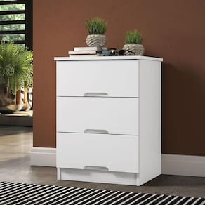 Mesa De Cabeceira Com 3 Gavetas - Londres-branco - Móveis Europa
