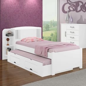 Cama Solteiro Com Cama Auxiliar - Milênio Plus-branco - Móveis D`doro
