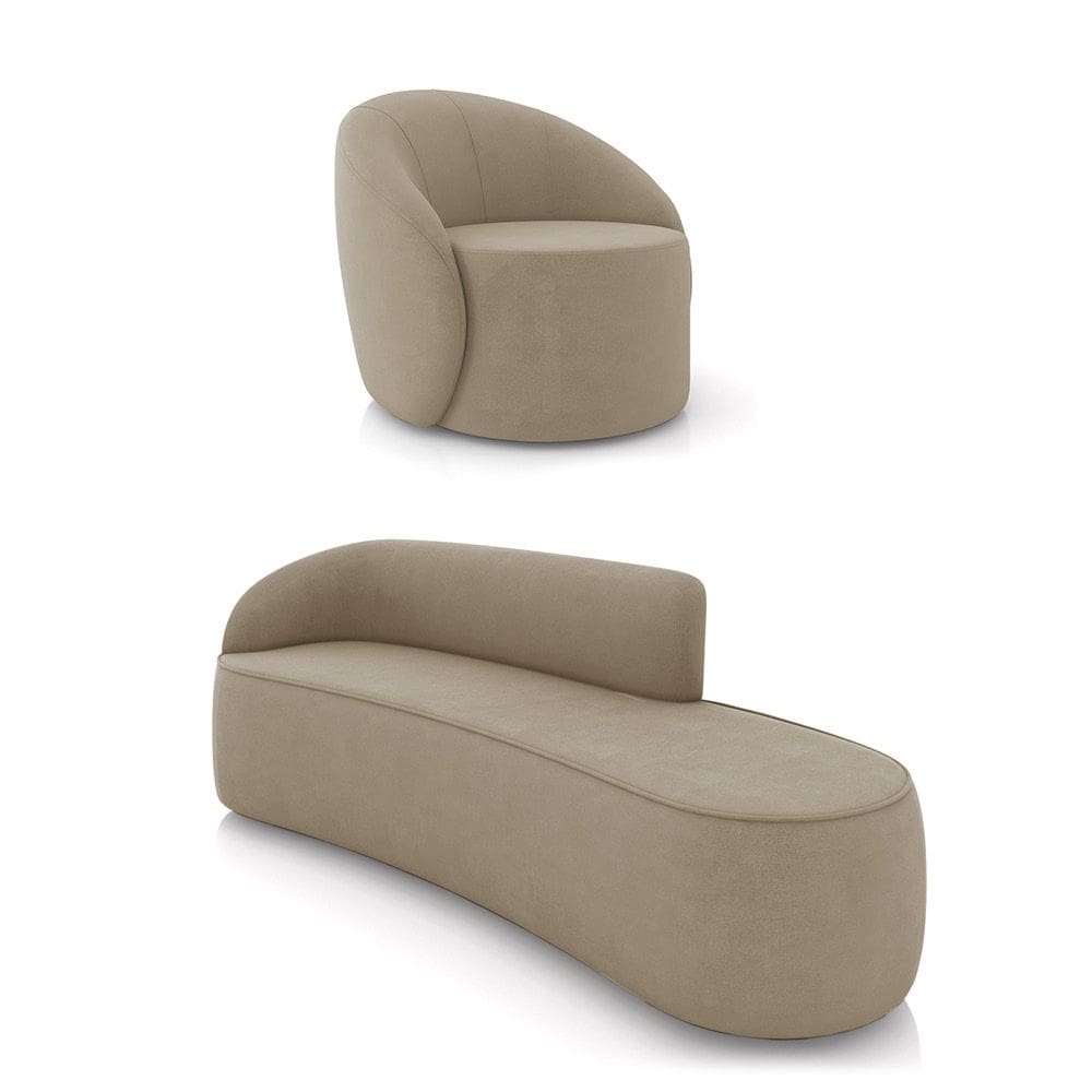 Sofá 4 Lugares Orgânico 220cm Morgan e Poltrona Lua Suede Marrom Rato D03 - D`Rossi