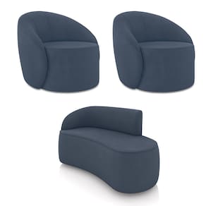 Sofá 2 Lugares Orgânico 140cm Morgan e 2 Poltronas Lua Suede Azul M D03 - D`Rossi