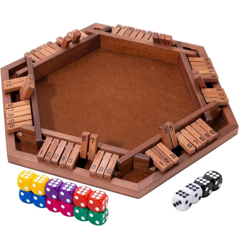 Jogo de tabuleiro Shut The Box Wood 2-6 jogadores com 16 dados