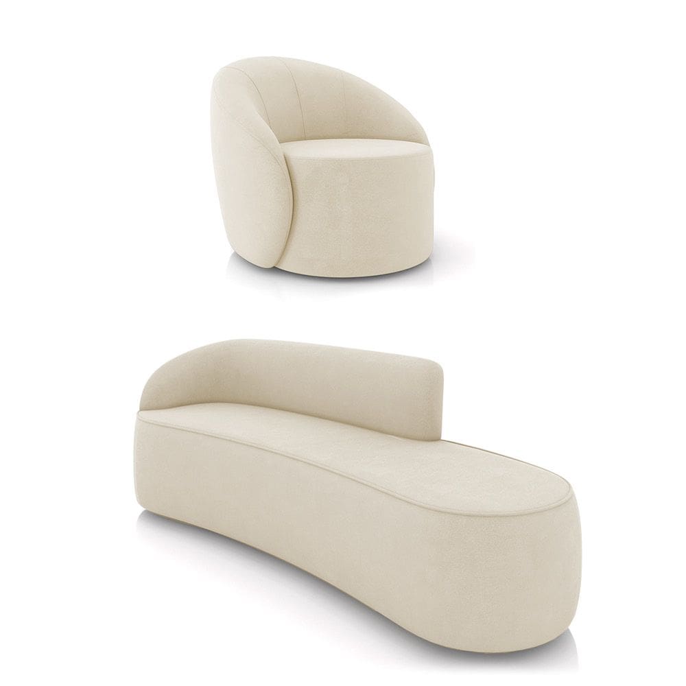 Sofá 4 Lugares Orgânico 220cm Morgan e Poltrona Lua Suede Bege D03 - D`Rossi