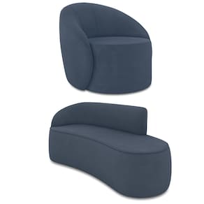 Sofá 3 Lugares Orgânico 180cm Morgan e Poltrona Lua Suede Azul M D03 - D`Rossi