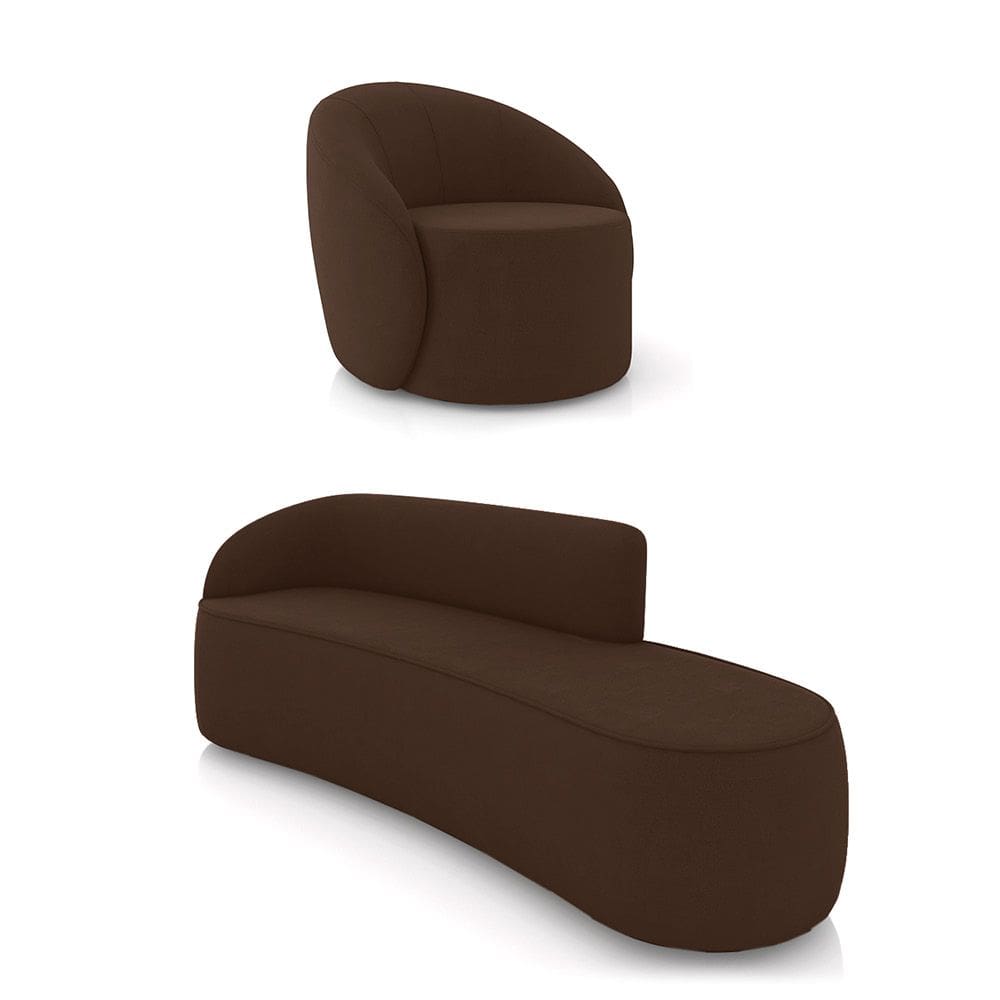 Sofá 4 Lugares Orgânico 220cm Morgan e Poltrona Lua Suede Marrom D03 - D`Rossi