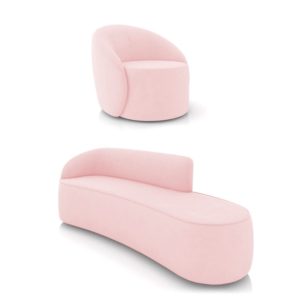 Sofá 4 Lugares Orgânico 220cm Morgan e Poltrona Lua Suede Rosa Bebê D03 - D`Rossi