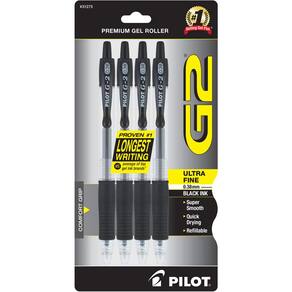 Canetas de rolo de gel Pilot G2 Premium Ultra Fine de 0,38 mm, pacote com 4