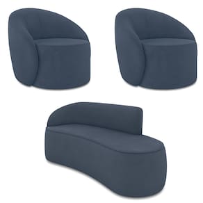 Sofá 3 Lugares Orgânico 180cm Morgan e 2 Poltronas Lua Suede Azul M D03 - D`Rossi