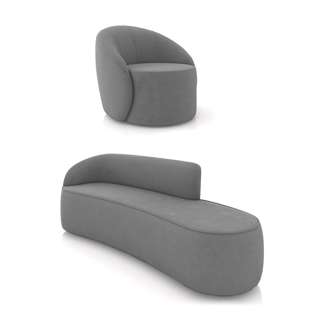 Sofá 4 Lugares Orgânico 220cm Morgan e Poltrona Lua Suede Grafite D03 - D`Rossi