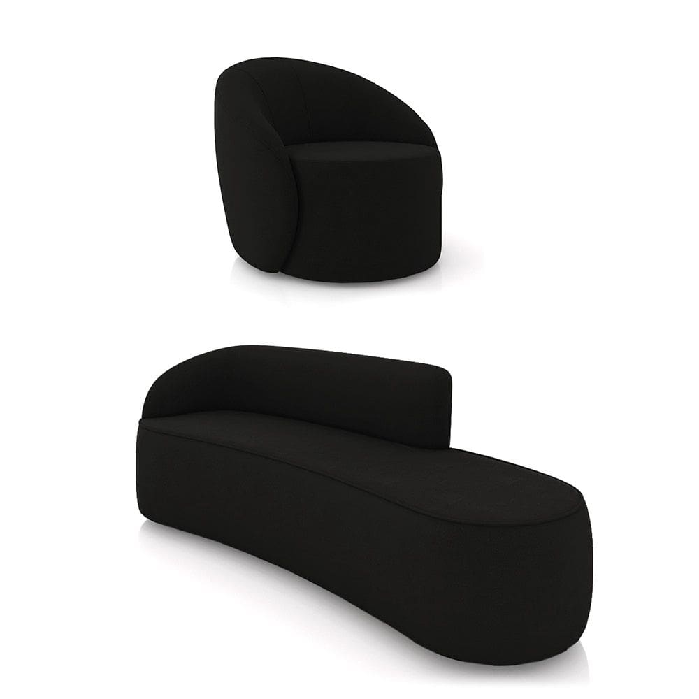 Sofá 4 Lugares Orgânico 220cm Morgan e Poltrona Lua Suede Preto D03 - D`Rossi