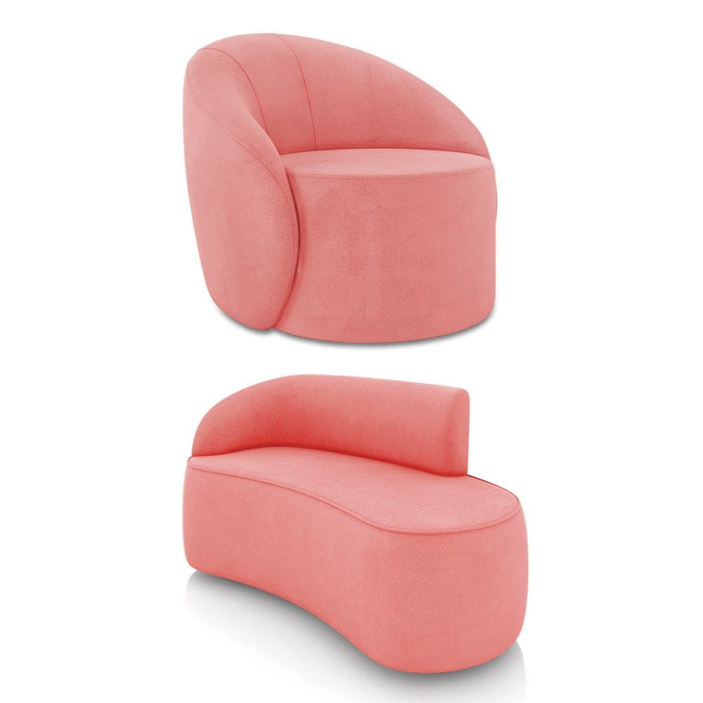 Sofá 2 Lugares Orgânico 140cm Morgan e Poltrona Lua Suede Rosê D03 - D`Rossi