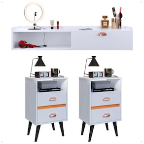 Kit 2 Mesinhas Cabeceira Organizadora Retrô Penteadeira Camarim Suspensa Porta Maquiagem Nicho Decoração Quarto - Lojas RPM
