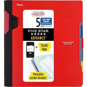 Caderno Five Star 5 Subject College Ruled 200 folhas vermelho