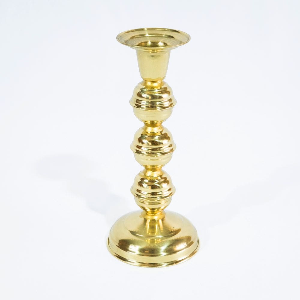 Castiçal Dourado de Latão Suporte 1 Vela Igreja 3 Bolas 15cm