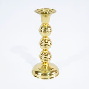 Castiçal Dourado de Latão Suporte 1 Vela Igreja 3 Bolas 15cm