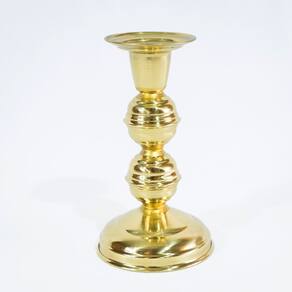 Castiçal Dourado de Latão Suporte 1 Vela Igreja 2 Bolas 12cm