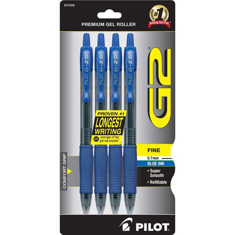 Canetas de rolo de gel PILOT G2 Premium Fine Point 0,7 mm azuis x4