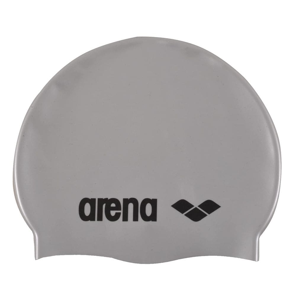 Boné de natação Arena Classic unissex de silicone macio prateado/preto