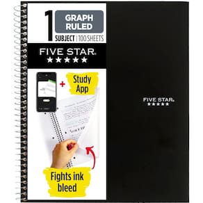 Caderno de notas Five Star Spiral 1, gráfico de assunto governado por 100 folhas