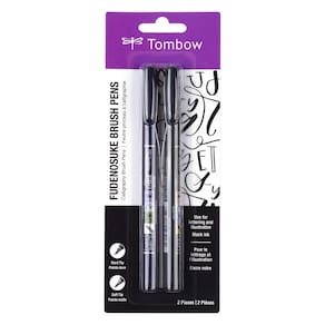 Caneta de pincel Tombow Fudenosuke 62038, pacote com 2 pontas macias e duras
