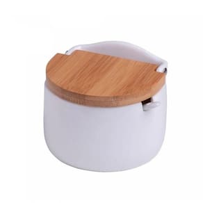 Saleiro De Mesa De Cerâmica Com Tampa De Madeira Bianco 9x10x9cm 5773 - Lyor
