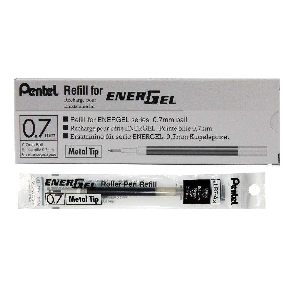 Caneta de gel líquido Pentel Energel com refil de tinta 0,7 mm preta (12)