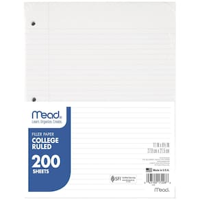 Papel de folha solta Mead College Ruled 8,5x11 200 folhas