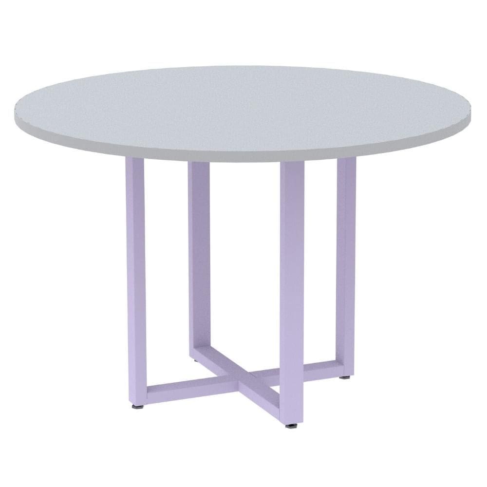 Mesa de Reunião Redonda P25 Pandin 110 cm (Largura) Tampo MDP Cinza Pé Aço Tubular Lilás