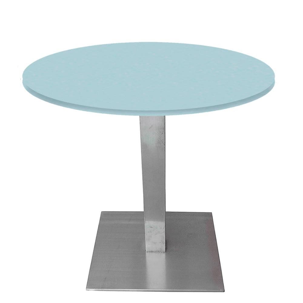 Mesa Alpha Inox 73,50 cm (Alt) Base Quadrada Tampo MDP Redondo 70 cm (Larg) x 2,50 cm (Alt) Cinza